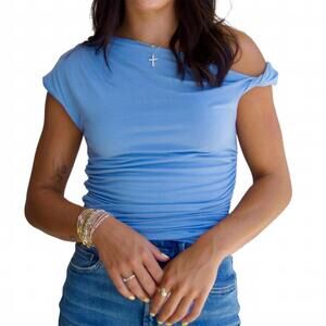 NEW FORE COLLECTION elevated off shoulder top in blue